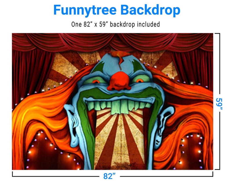 Funnytree 82" x 59" Horror Circus Theme Halloween Backdrop for Photography Giant Evil Clown Hallomas Birthday Party Background Scary Grove Vampire Baby Cake Table Decor Banner Photobooth Studio Props - Image 3